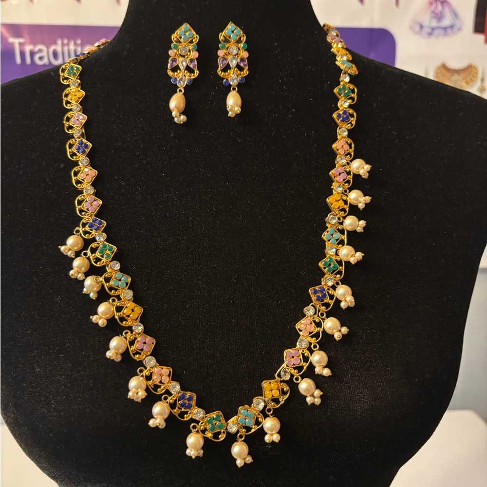 Indian Elegant Multicolor Beaded Necklace and Earring Set